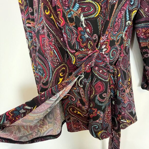Jaclyn Smith XXL Womens Wrap Blouse Purple Paisley Pattern Whimsigoth - Picture 6 of 10